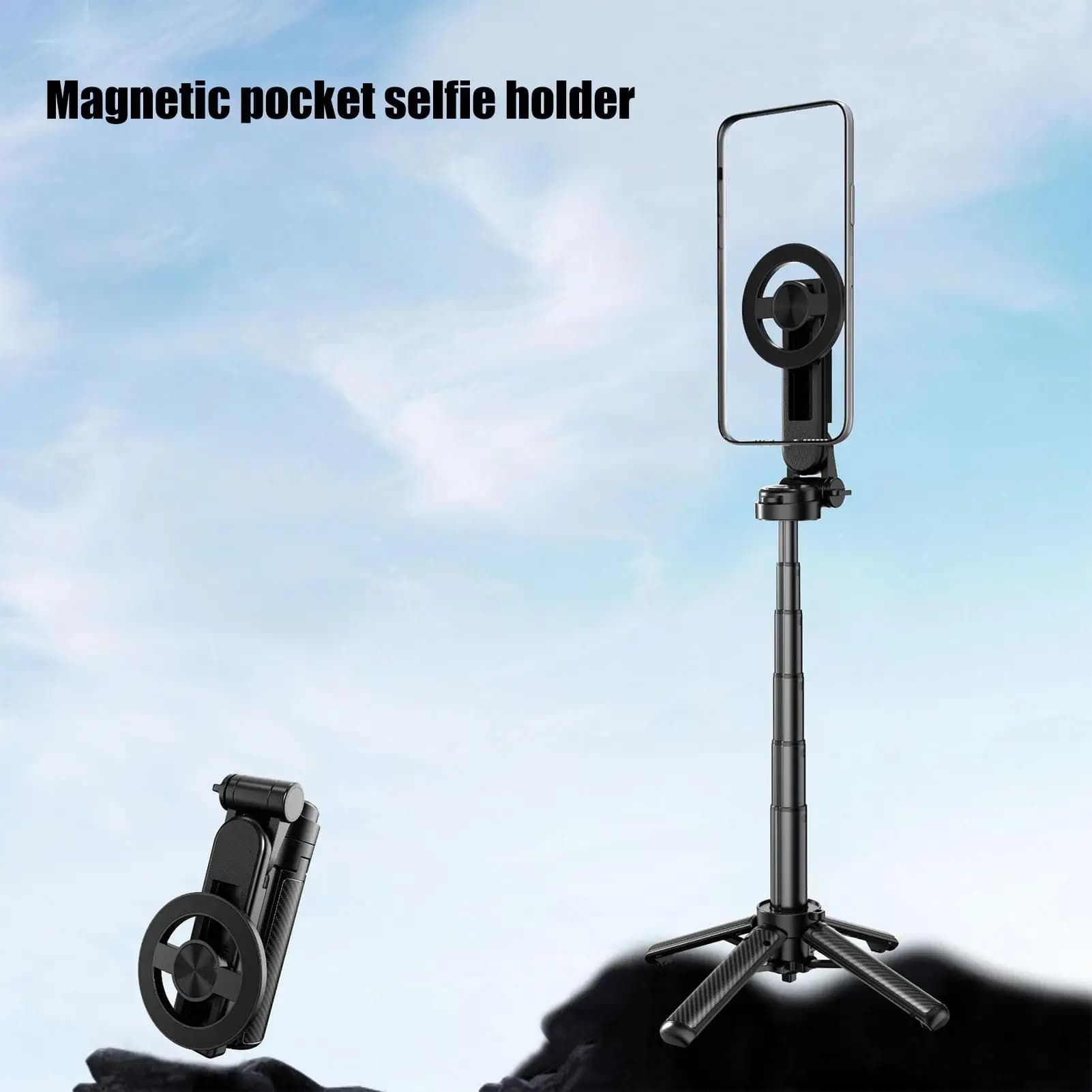 Bastone selfie tascabile con rotazione del supporto magnetico per telefono con supporto da tavolo regolabile remoto compatibile Bluetooth per lo streaming live