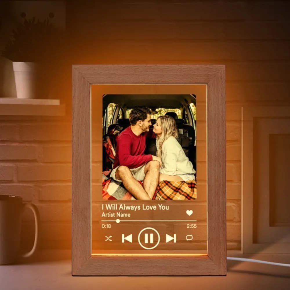 Cornice musicale personalizzata Cornice per foto in acrilico con luce notturna con luce a LED Cornice per foto con canzone Regalo di anniversario per il fidanzato