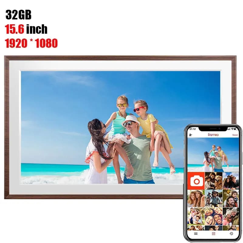 Frameo 15.6 Inch WiFi Digital Picture Frame 1920 * 1080 IPS HD Touch Screen 32GB Auto-rotation Smart Photo Frame，Wall