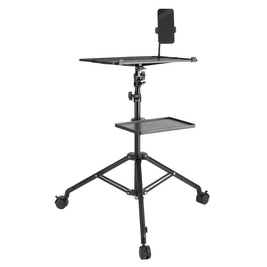 Mobile Projector Stand Tripod Laptop Stand with Adjustable Elevation from 31.3 to 67.3 inches Equipped with Dual Trays and Flex