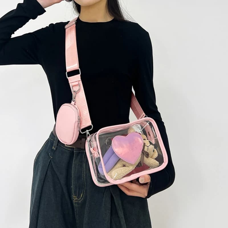 Nuova borsa da donna alla moda in PVC trasparente con motivo d'amore Borsa a tracolla per il tempo libero Cintura da viaggio Portafoglio Zero Borsa a tracolla versatile