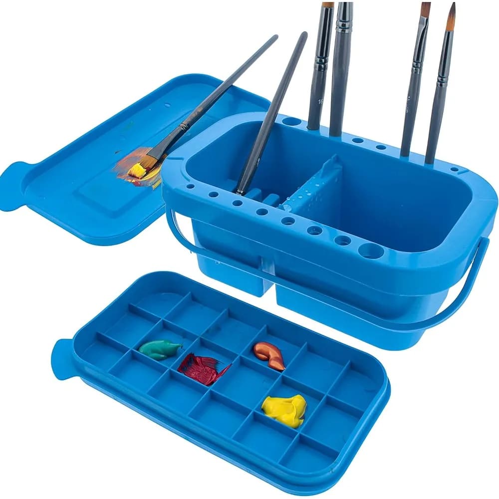 16-Hole Paint Brush Cleaner Washer and Holder with Detachable Palette Lid, Multi-Functional Art Tool Station for Efficient Cleaning of Acrylic, Watercolor, and Oil Paints, Durable Plastic Organizer for Artists,
