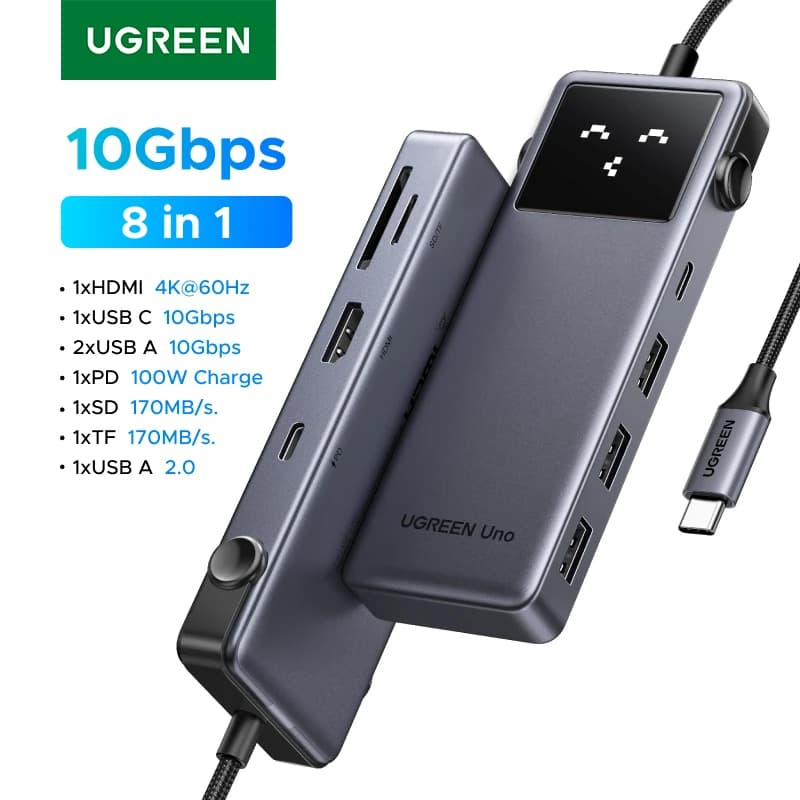 UGREEN Uno Hub USB-C 8-in-1 da Type-C a HDMI 4K60Hz, Porte USB 10Gbps, Splitter SD TF PD100W per Laptop, MacBook, iPad, Samsung, Dell