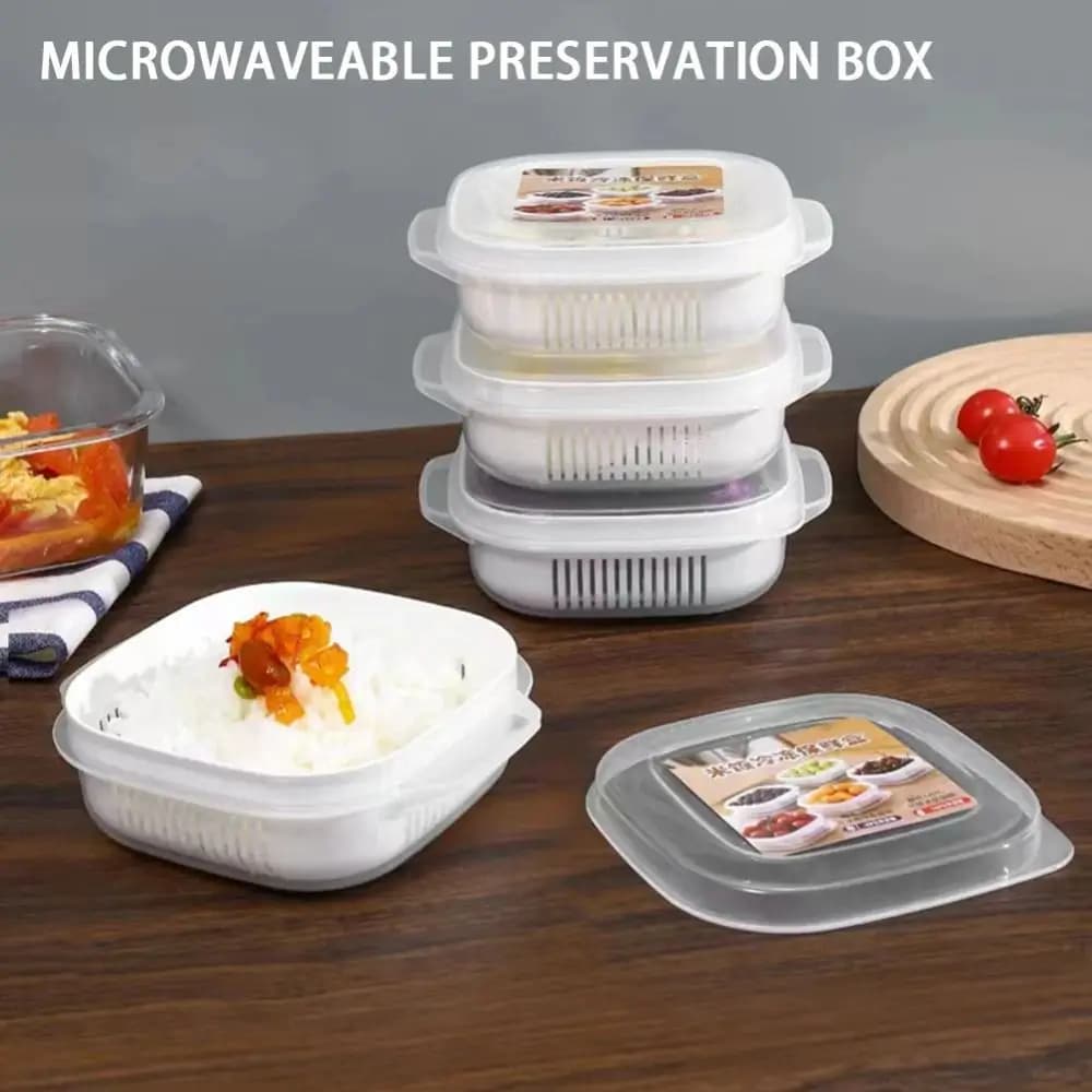 Set di 6 Contenitori per Alimenti a Doppio Strato, Bianchi e Trasparenti, Impilabili per Conservazione di Riso, Frutta e Preparazione Pasti