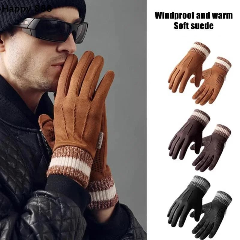 Winter windproof suede cycling gloves with touchscreen for men, thickened driving gloves as winter gifts for men