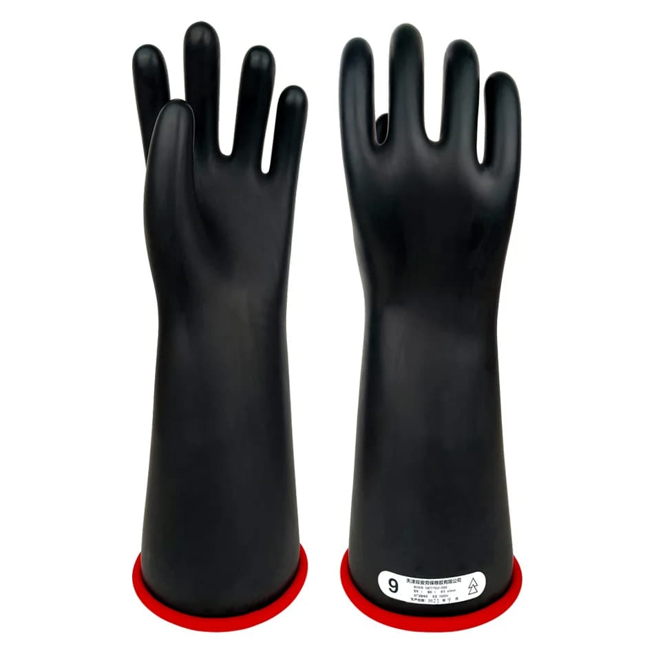 Grade 01 black latex electrical insulating gloves 410mm long 10KV test 3KV working voltage anti-skid hand and arm protection