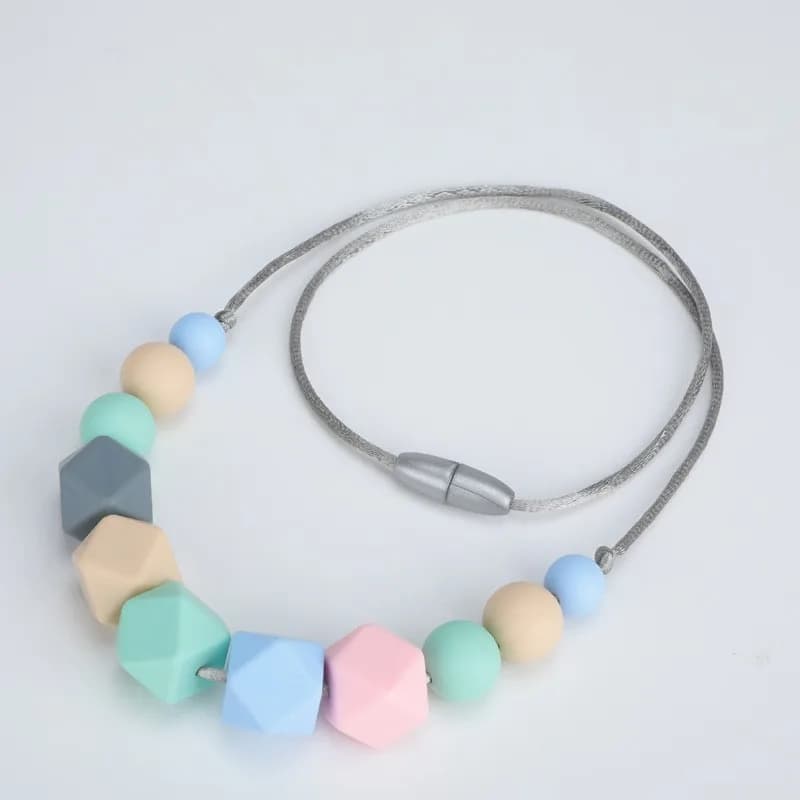 1pcsbest selling baby silicone necklace creative silicone beads teether necklace fashion patchwork teething stick teether