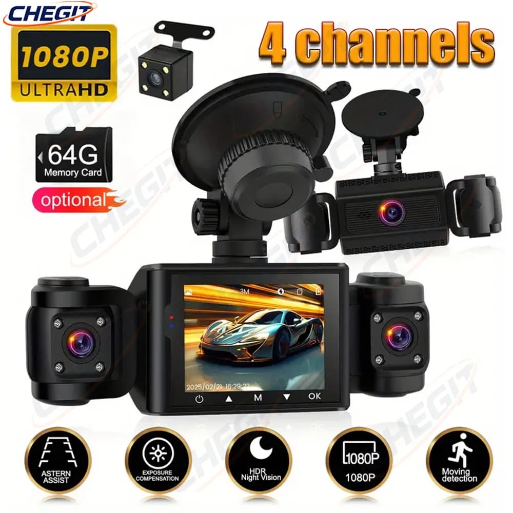 Dashcam 1080P VCR with 3/4 lens for DVR for cars 360 ° Car accessories with parking monitor for night vision with black swivel box