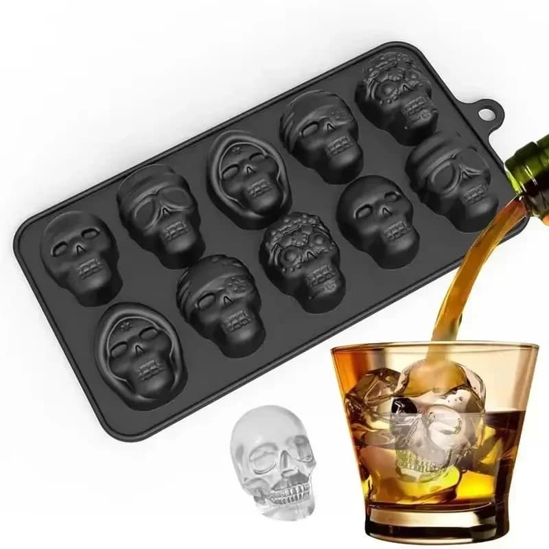 Stampo per cubetti di ghiaccio con teschio Stampo per ghiaccio con teschio a 10 griglie per utensili da cucina di Halloween Accessorio riutilizzabile per gelato al cioccolato