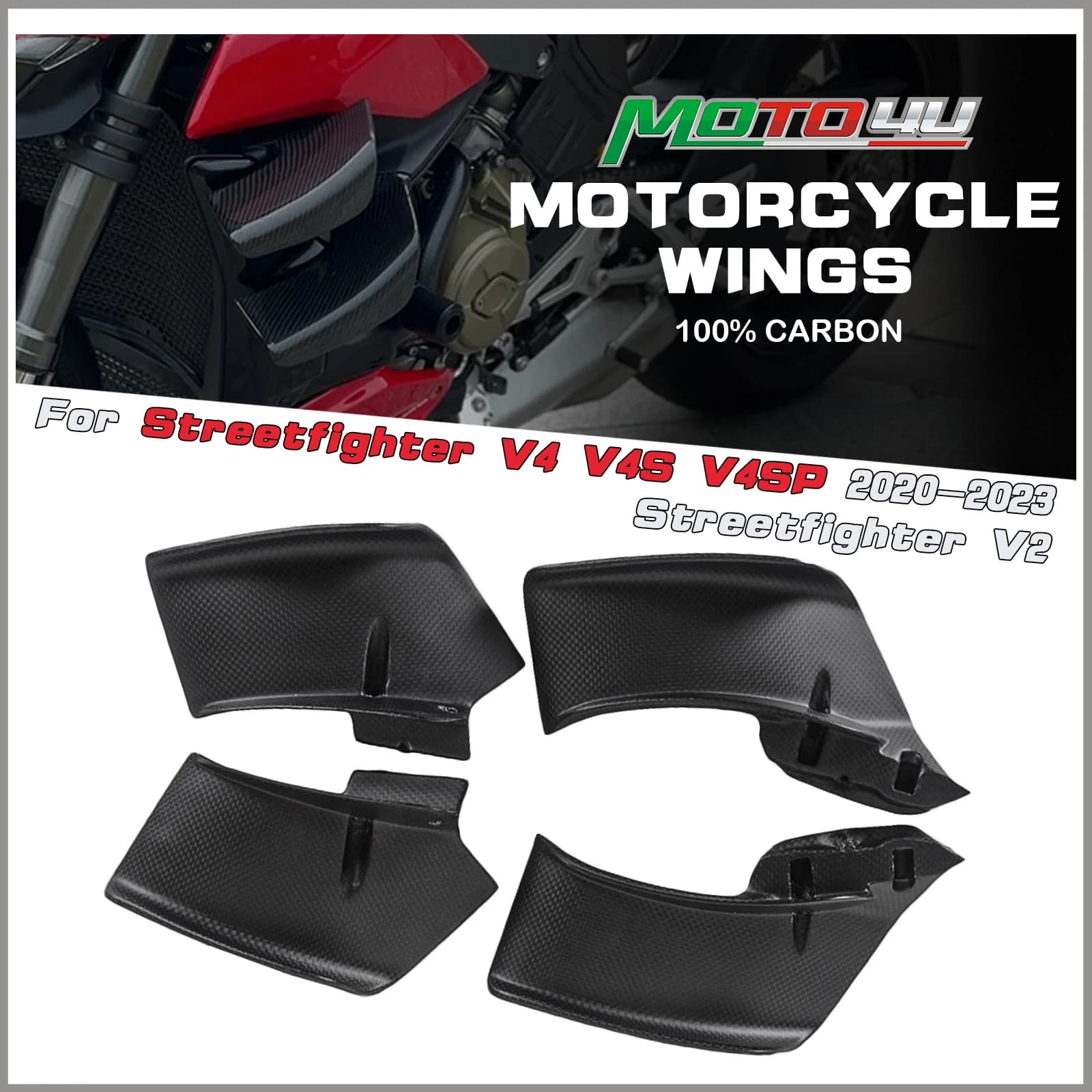 MOTO4U per Ducati Streetfighter V4 V4S 2020 2021 2022 2023 100% alette in fibra di carbonio ali moto ala opaca 4 pezzi