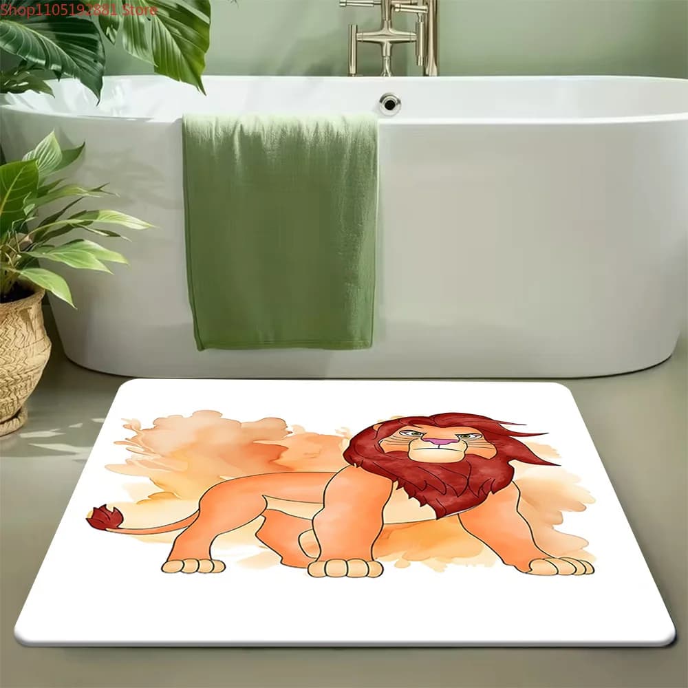 Tappetino da bagno Disney Il Re Leone Mufasa con acquerello arancione, tappeto da bagno super assorbente antiscivolo, maestoso spettacolo dei personaggi del Re Leone
