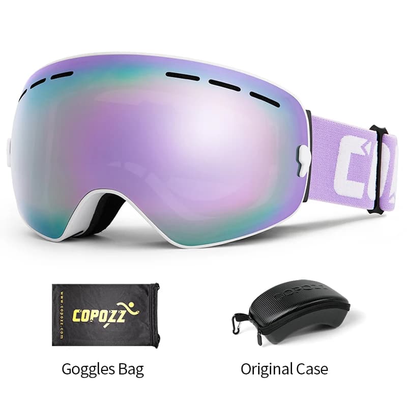 COPOZZ Occhiali da sci con scatola Maschera da sci UV400 Occhiali da neve antiappannamento Grandi sci sferico Snowboard per donna Uomo