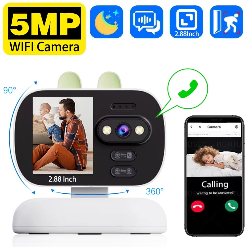 Telecamera Wifi PTZ da 5 MP Videochiamata con un clic con schermo IPS da 2,88 pollici Telecamera IP di sicurezza con tracciamento automatico per bambini Baby Monitor EseeCloud