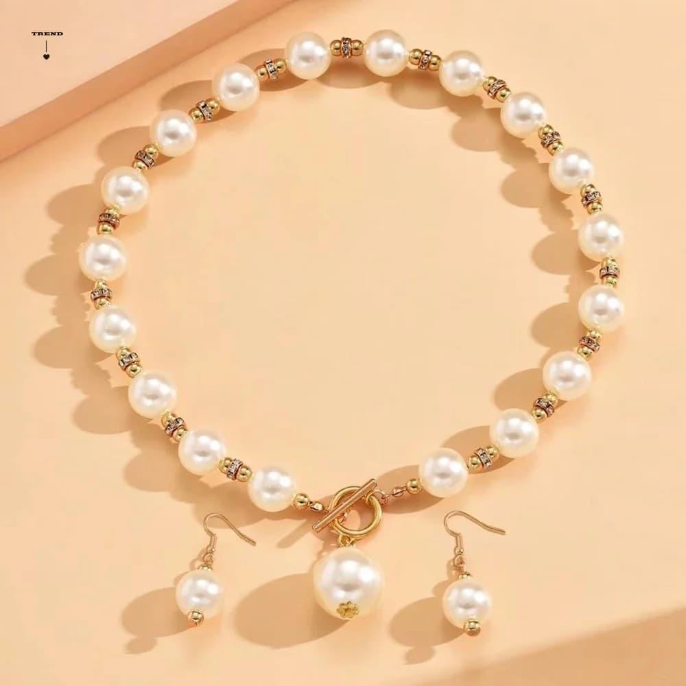 Set di Gioielli di Lusso con Zirconi e Perle, Elegante Collana e Orecchini da Sposa, per Anniversario