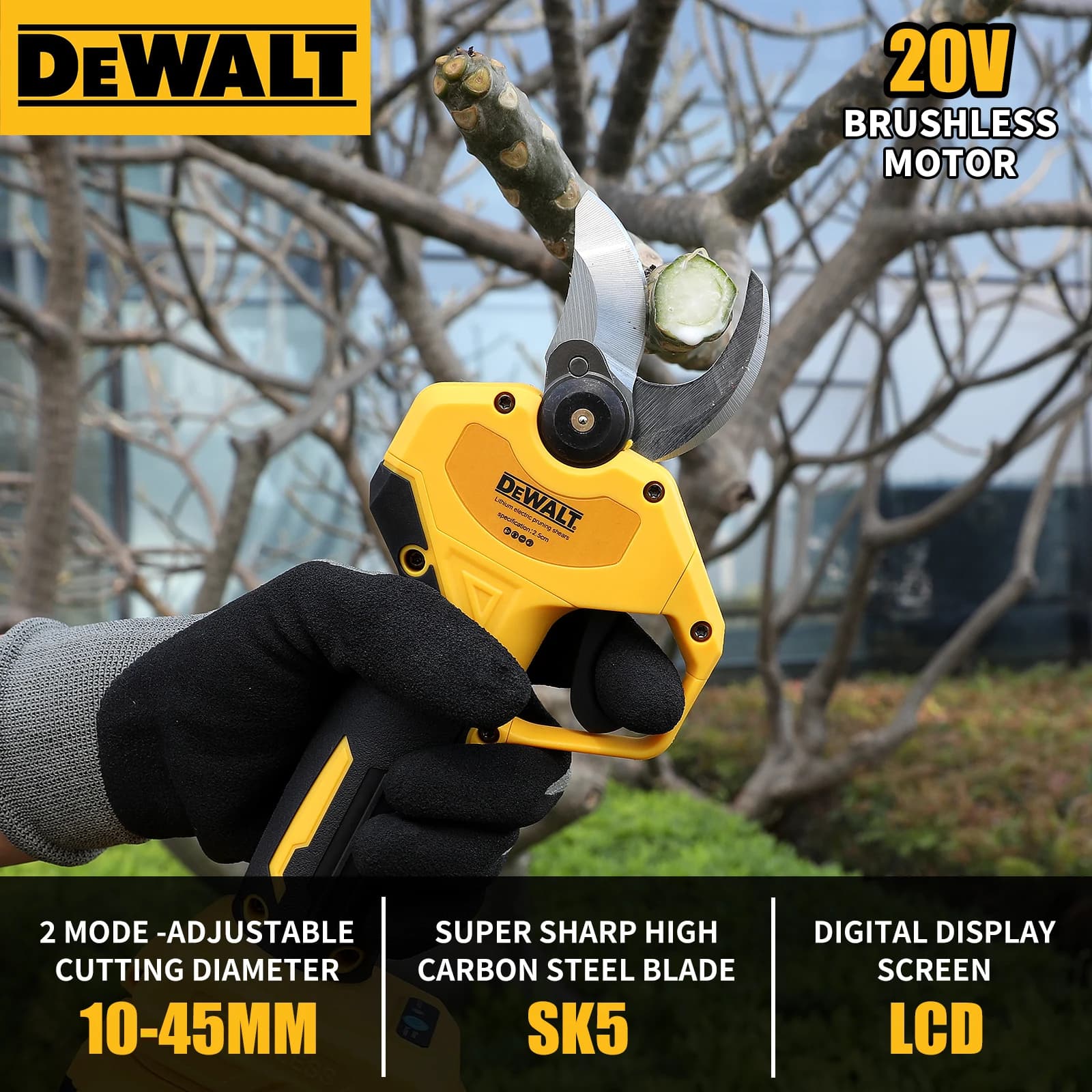 DEWALT MPP569 20V Brushless Power Shears with SK5 Stainless Steel Blade, 2.5cm Cutting for Gardening and Potting Coppers