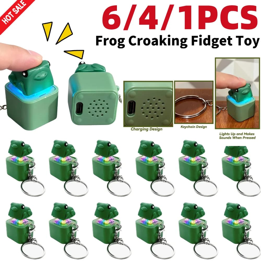 Portachiavi Fidget Ricaricabile con Pulsante Sonoro e Luci LED, Clicker a Tastiera, Giocattoli Fidget a Forma di Rana per Bambini, Ragazzi e Ragazze, Regalo