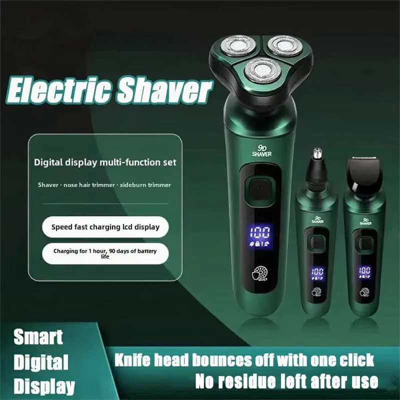 Women's Rechargeable Razor Digital LED Display Three Head Floating Trimmer Razor for Multifunction Shaving 4 in 1