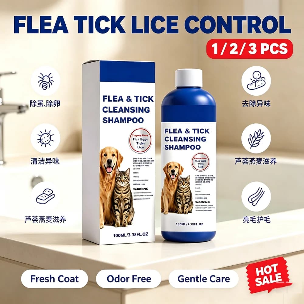 Pet Flea Tick Cleansing Shampoo 100ml for Dogs Cats Gentle Skin Care Dandruff Odor Removal Coat Conditioning Bath Wash