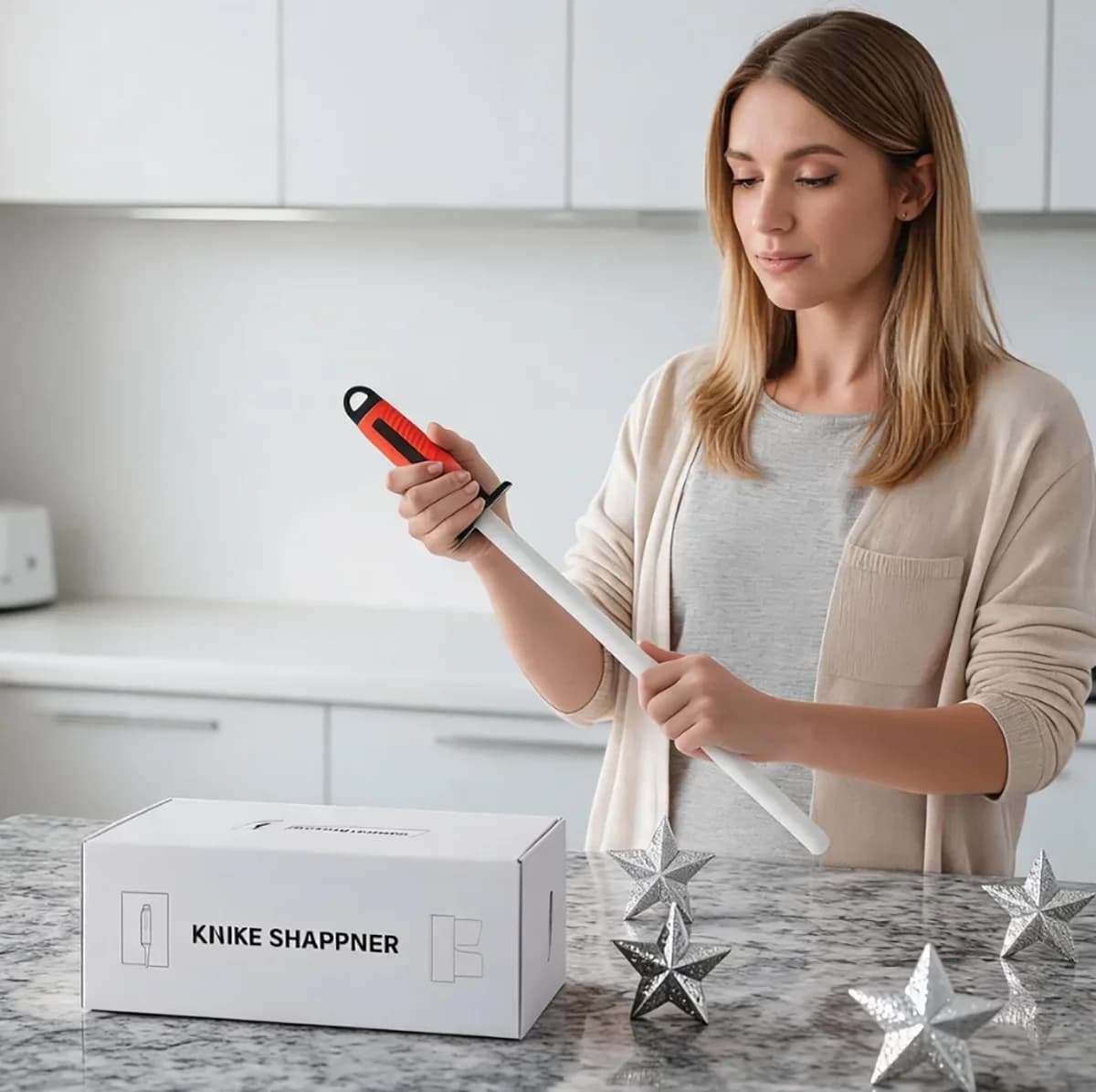 Ceramic Knife Sharpener Rod, Extra Fine Sharpening Stone for Butcher & Chef, Imported Ceramic Sharpening for Kitchen Knives