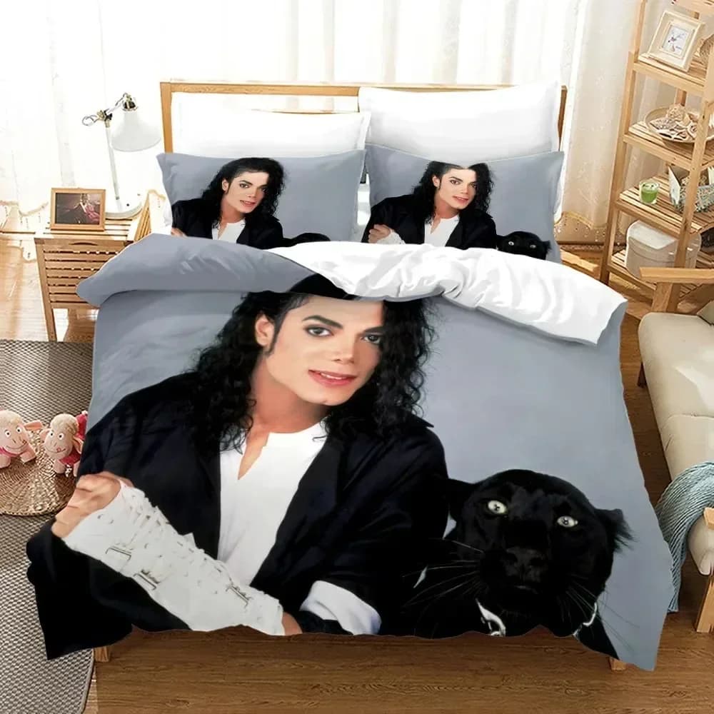 Set di Biancheria da Letto Stampata in 3D di Michael Jackson, Copripiumino, Lenzuola e Federe Stampate, Set Completo per Letto Matrimoniale, Queen o King Size