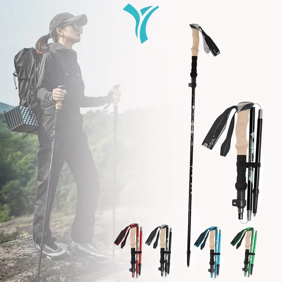 ZHUOHUA Foldable Trekking Stick - Lightweight, Retractable, Height Adjustable - For Hiking, Camping, Backpacking