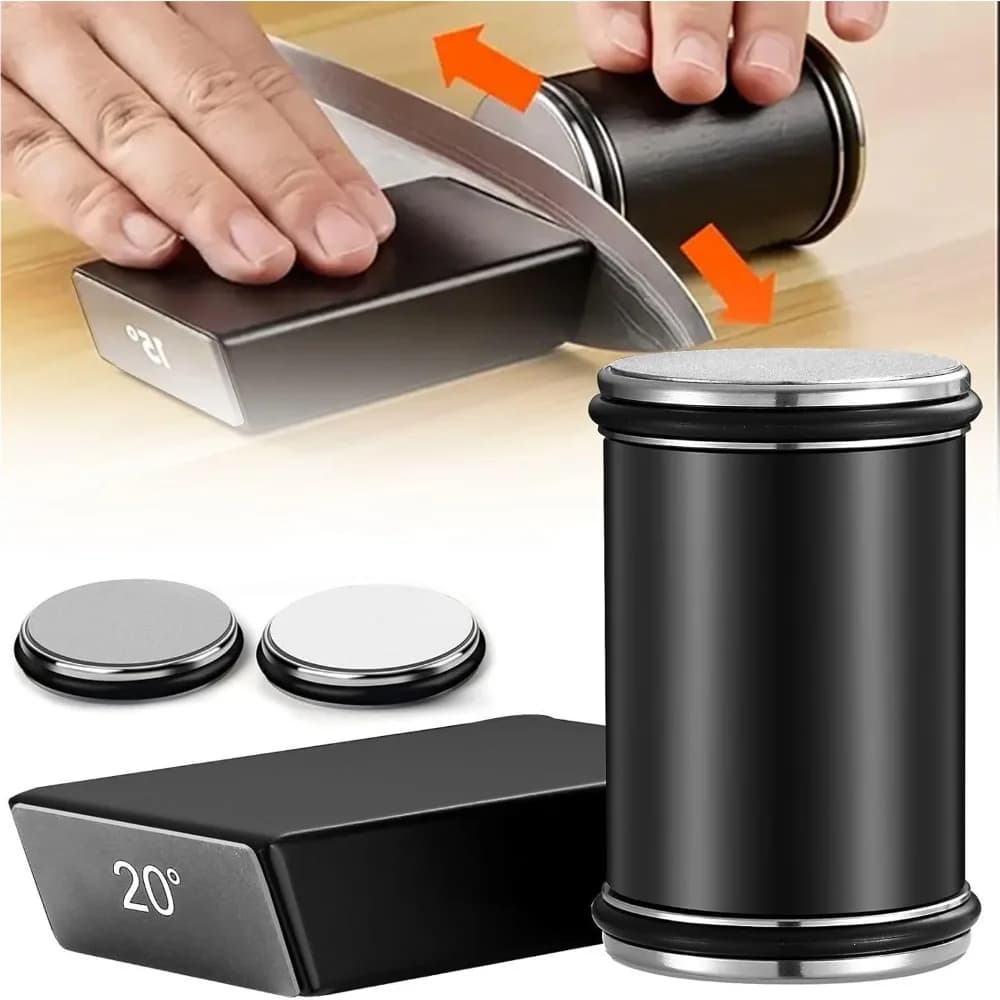Rolling Knife Sharpener Double Sided Diamond Sharpening Stone, 15-20° Magnetic Angle Roller Knife Sharpener for Kitchen Knives