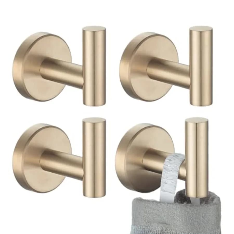Gancio per Asciugamani da Bagno in Bronzo Champagne, Gancio per Accappatoi e Vestiti, Montaggio a Parete, Set da 4, Acciaio Inossidabile SUS 304 0,8mm T