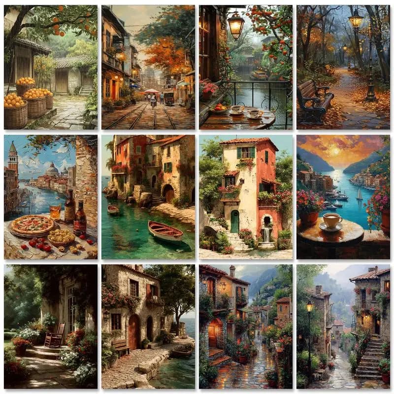 PhotoCustom Pittura diamante 5D Paesaggio di strada Kit ricamo diamante Mare Albero di cocco Mosaico Spiaggia Punto croce Estate De