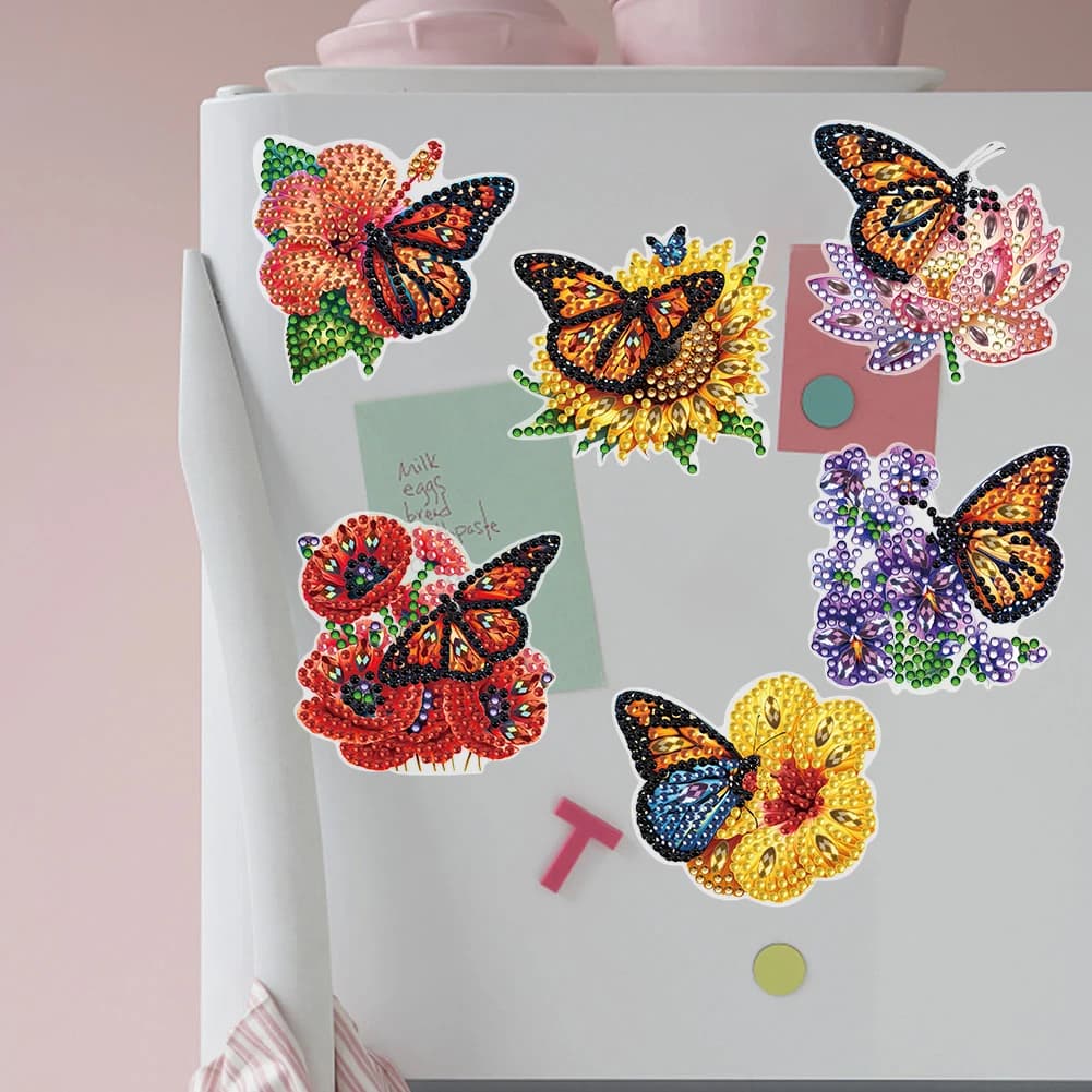 6 Pcs Full Drill Fridge Magnets Sticker Seaturtle Flower Heart Car Butterfly Dragonfly for Fridge Whiteboards Car Mailbox Decor