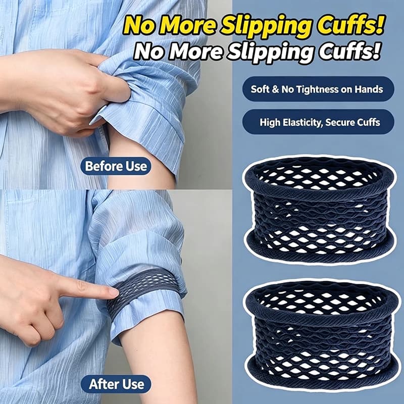 Supporto per maniche di camicia da 5 pezzi, fasce elastiche in rete per fissare le maniche, cinturino antiscivolo per polsini, fascia per capelli multiuso per uso quotidiano