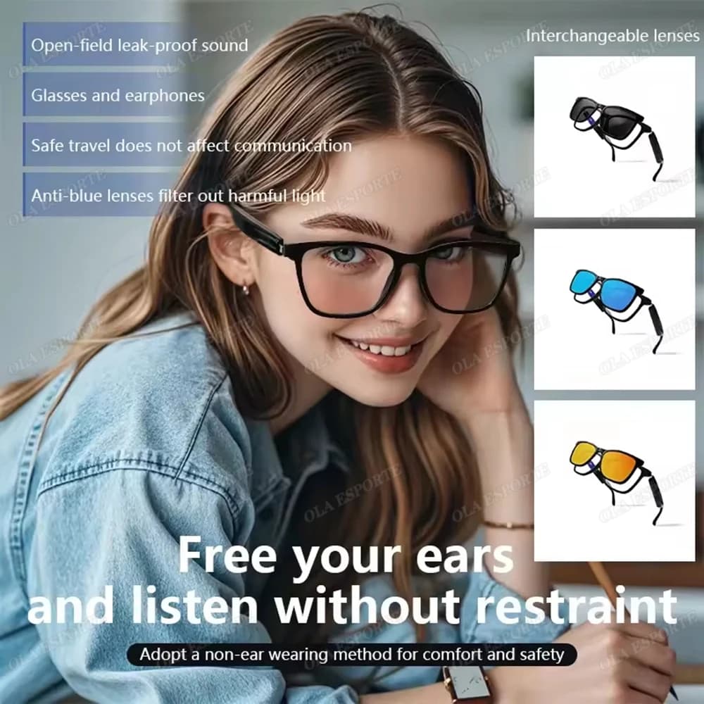 New smart men's glasses 2 in 1 UV protection Polarized musical sunglasses anti-light blue frame black white lenses