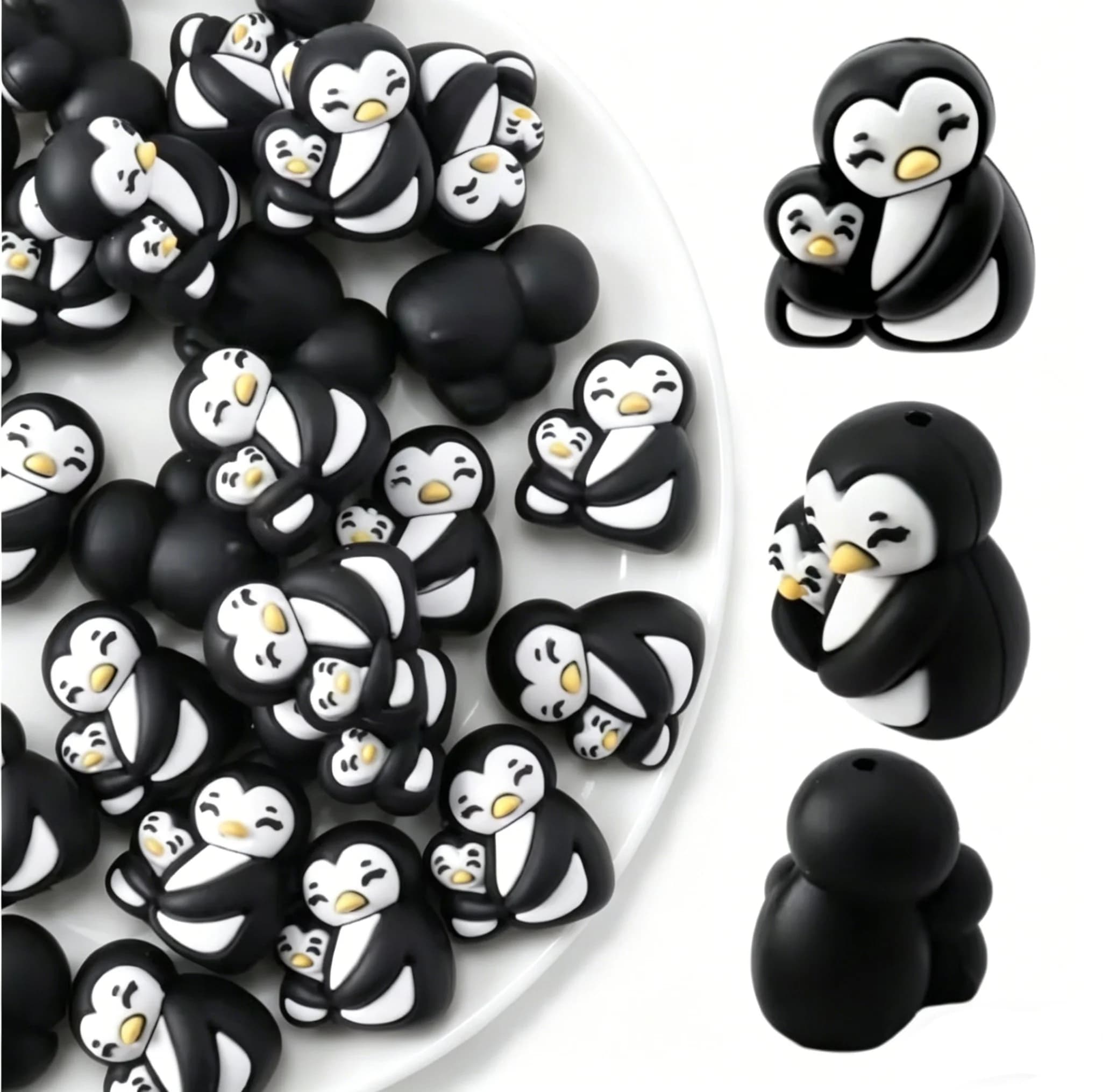 5Pcs Silicone Focal 3D Mum Penguin Spacer Character Beads For Jewelry Making DIY Creative Special Beaded Pens Decors Keychain