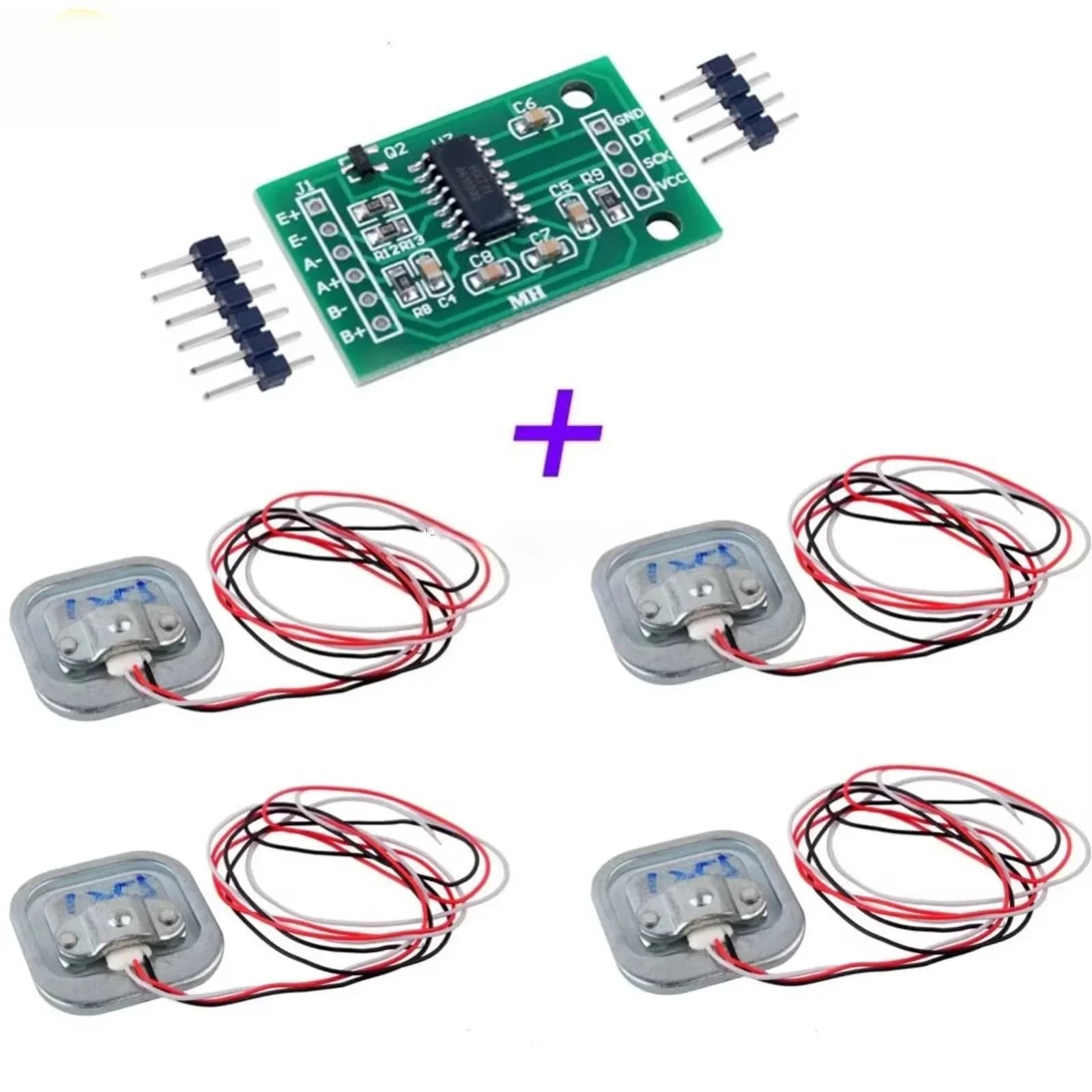 4 pz. Celle di carico a mezza ponte da 50 kg per bilancia umana + 1 pz. Modulo di pesatura AD HX711