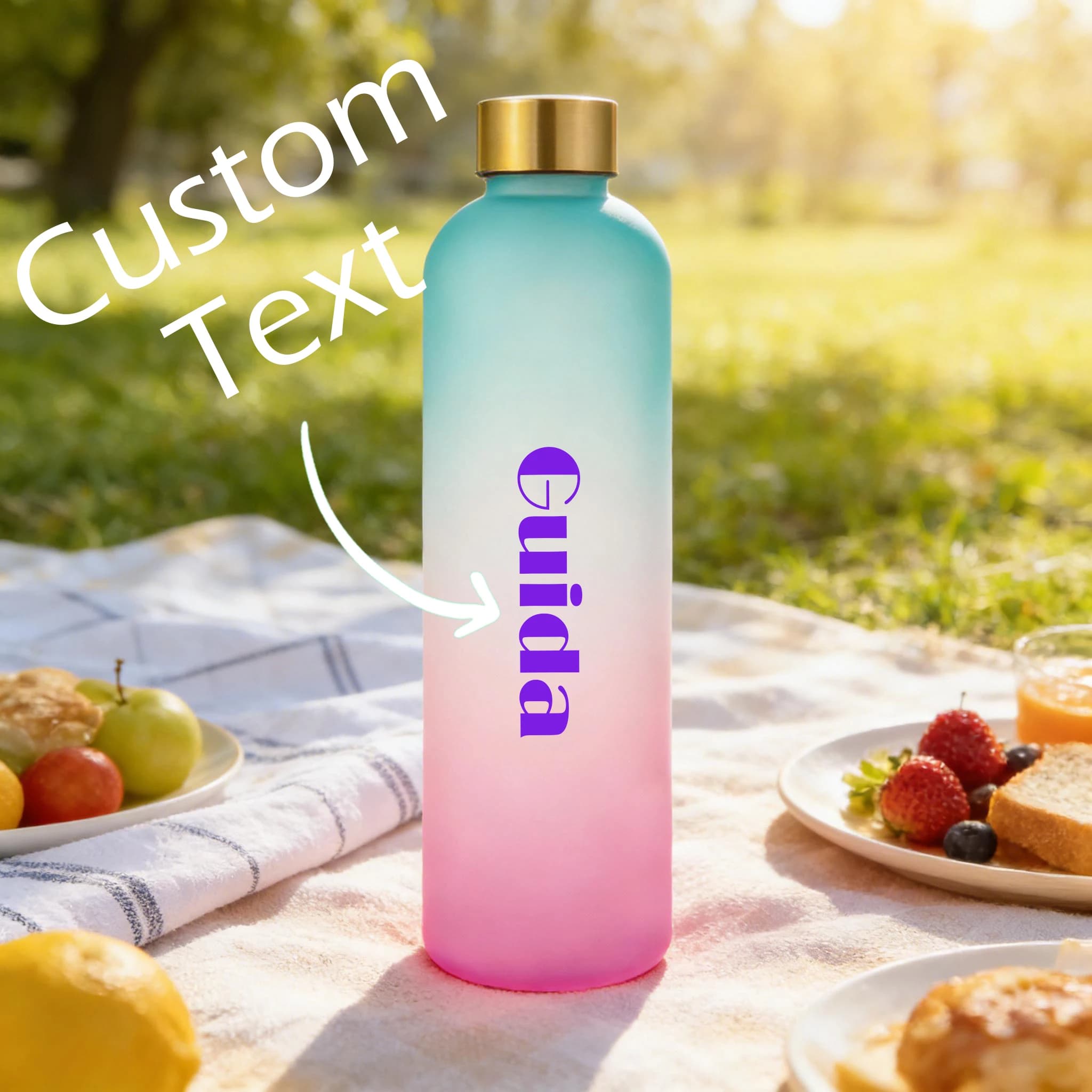 Personalized Custom Gradient Water Bottle Frosted Large Capacity Portable Bottle for Picnic Camping Outdoor Sports Travel Party