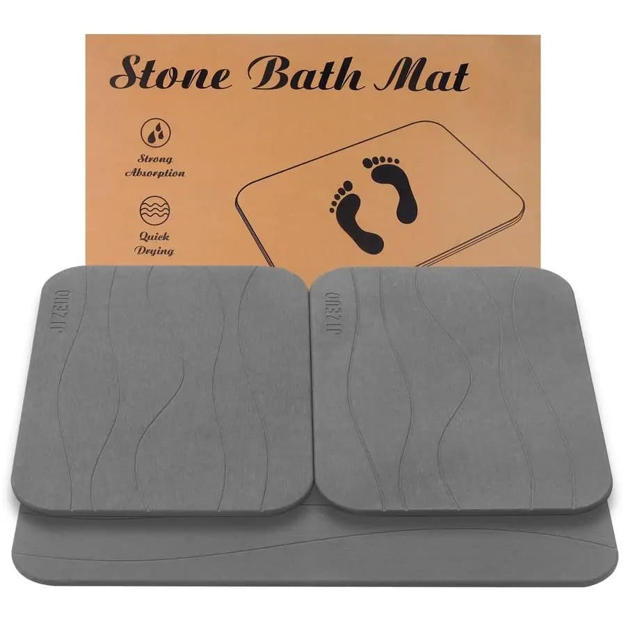 Tappetino da bagno, set di 3, tappetino da doccia in terra diatomea, tappetino da bagno antiscivolo super assorbente ad asciugatura rapida per pavimento del bagno, grigio