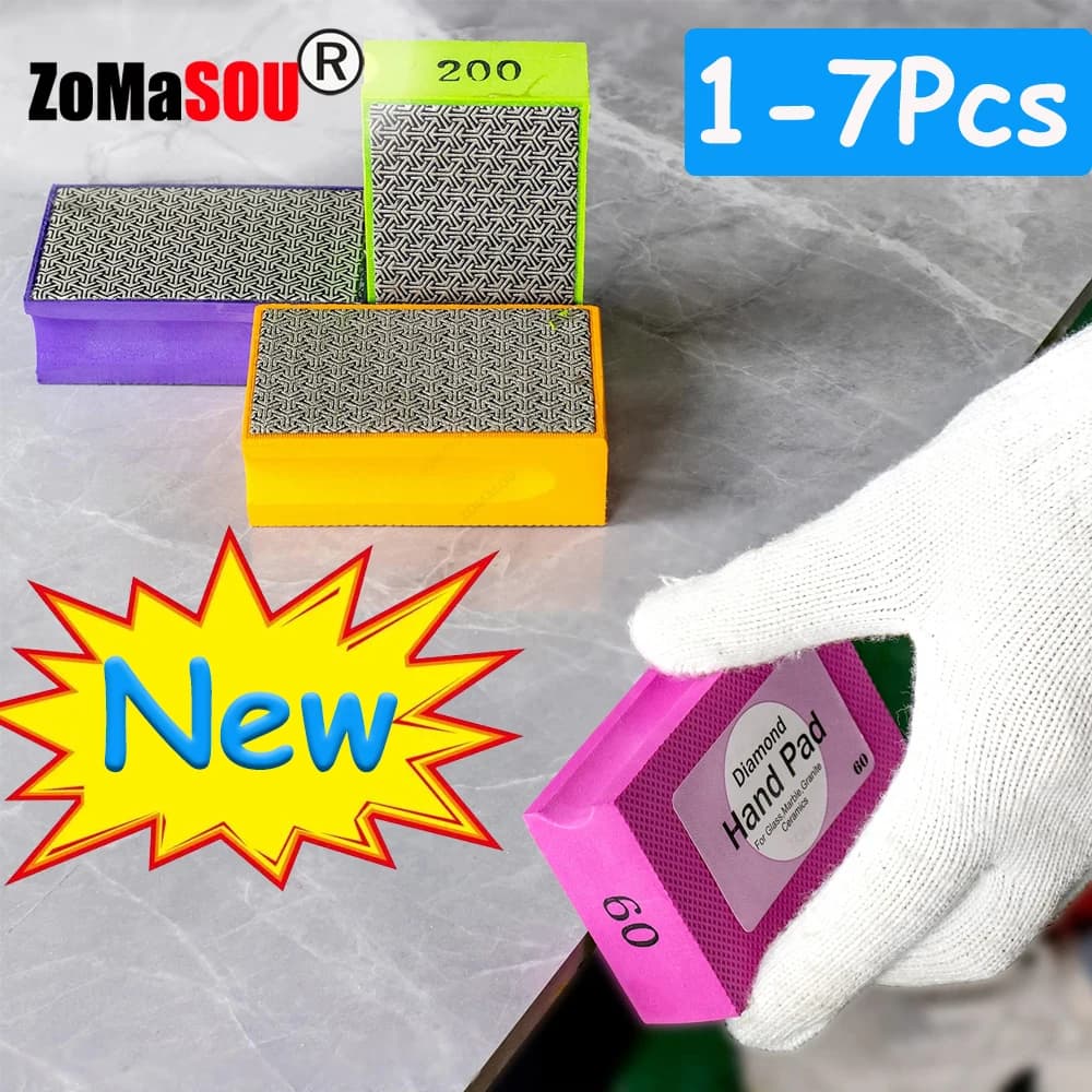 ZOMASOU 1-7Pc Hand Polishing Shafted Stone Marmo Ceramics Abrasive Disc Abrasive Glass Tiles Abrasive Grind Block Polisher