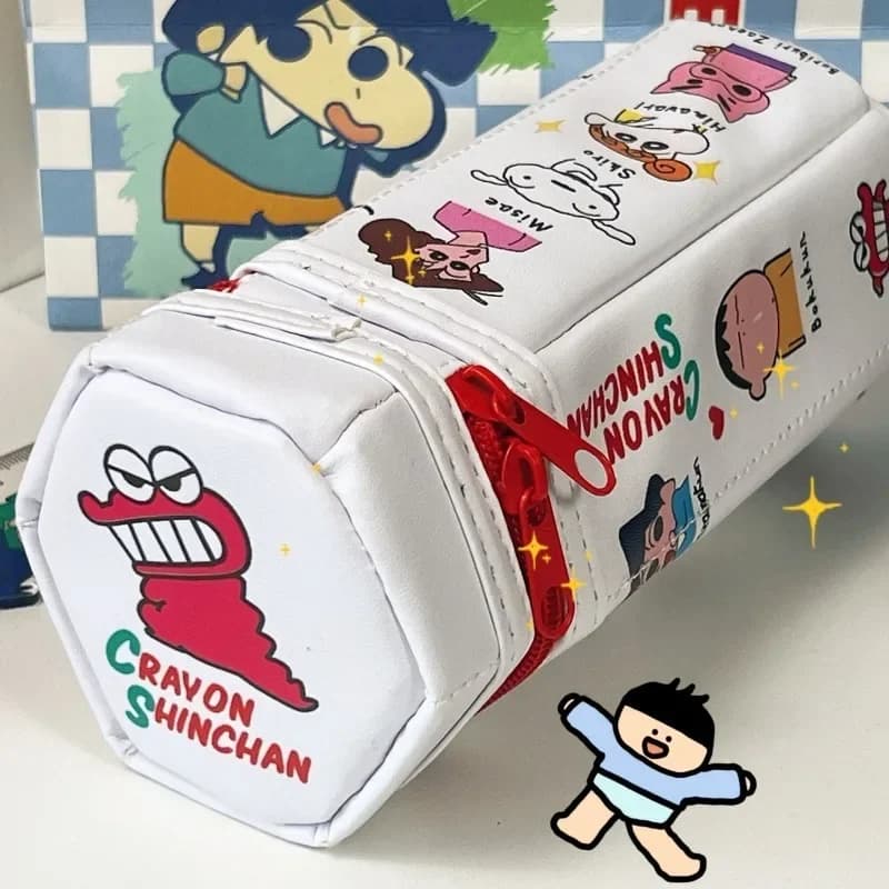Crayon Shin-chan Hexagonal Pencil Box Creative Cartoon Personality Design Crocodile Hunter Cookie Box Storage Stationery Bag