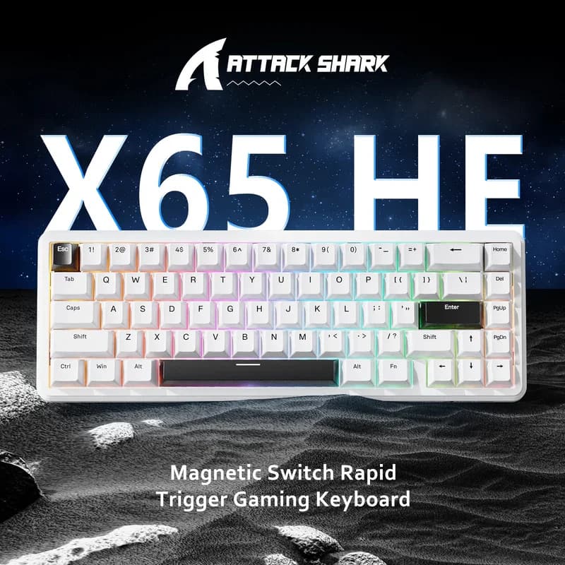 ATTACK SHARK X65 HE Tastiera da Gaming Cablata 65% con Frequenza di Polling 8000 Hz, Precisione RT 0,01mm, Keycaps PBT, Driver QMK, RGB