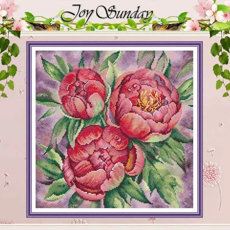 Peony Flower Patterns Counted Cross Stitch Set DIY 11CT 14CT 16CT Stamped DMC Cross-stitch Kit Embroidery Needlework Home Decor