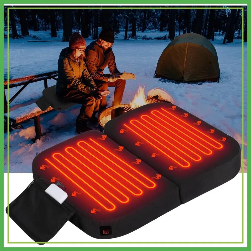 Cuscino Riscaldato Extra Largo con Power Bank da 10000mAh, Sedile Pieghevole per Stadio, Tappetino Riscaldante Portatile per Campeggio