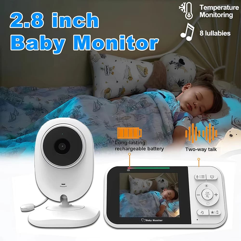 Videocamera di sicurezza per visione notturna da 2,8 pollici Videocamera di sicurezza per visione notturna 2.4G Madre Bambino Cam di videosorveglianza per conversazione audio bidirezionale con temperatura