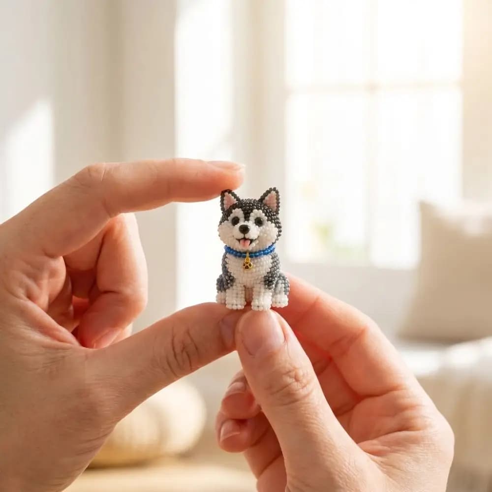Handmade DIY Animal Bead Embroidery Kit Colorful Mini Beadwork Art Craft Set Dog Tiny 3D Bead Pet Keychain Making Kit