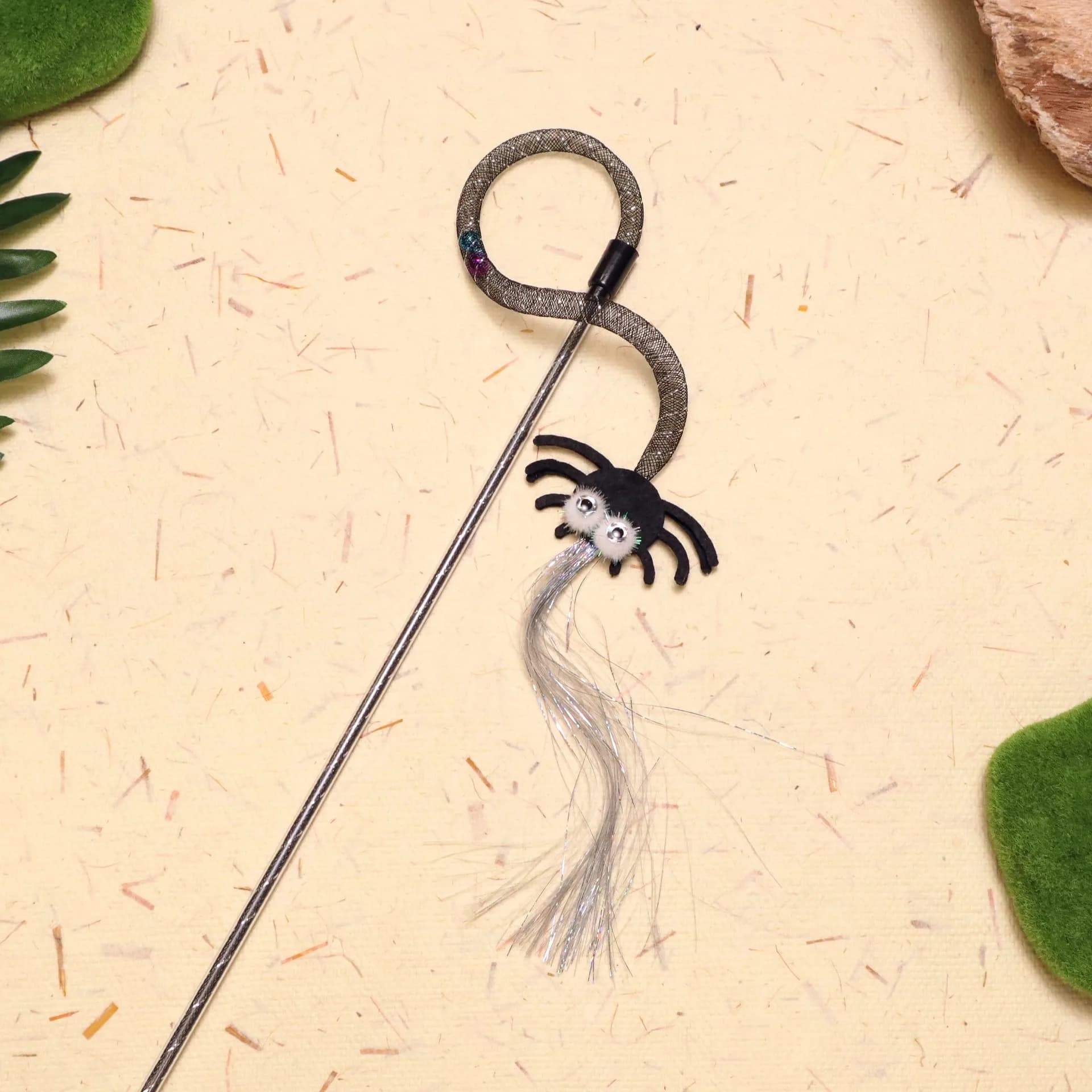 Elastic Mesh Tube Black Artificial Spider Cat Toy Tassel Cat Teaser Stick Pet Toy Gift