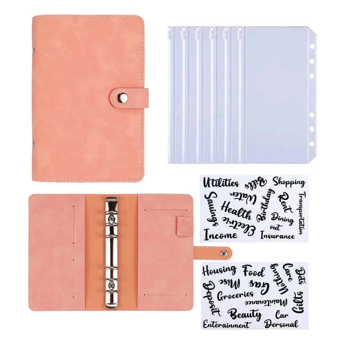 2024 Raccoglitore economico A6 PU Notebook in pelle Buste per contanti Sistema Set Tasche raccoglitore a clip per risparmiare denaro Bill Organizer Regali