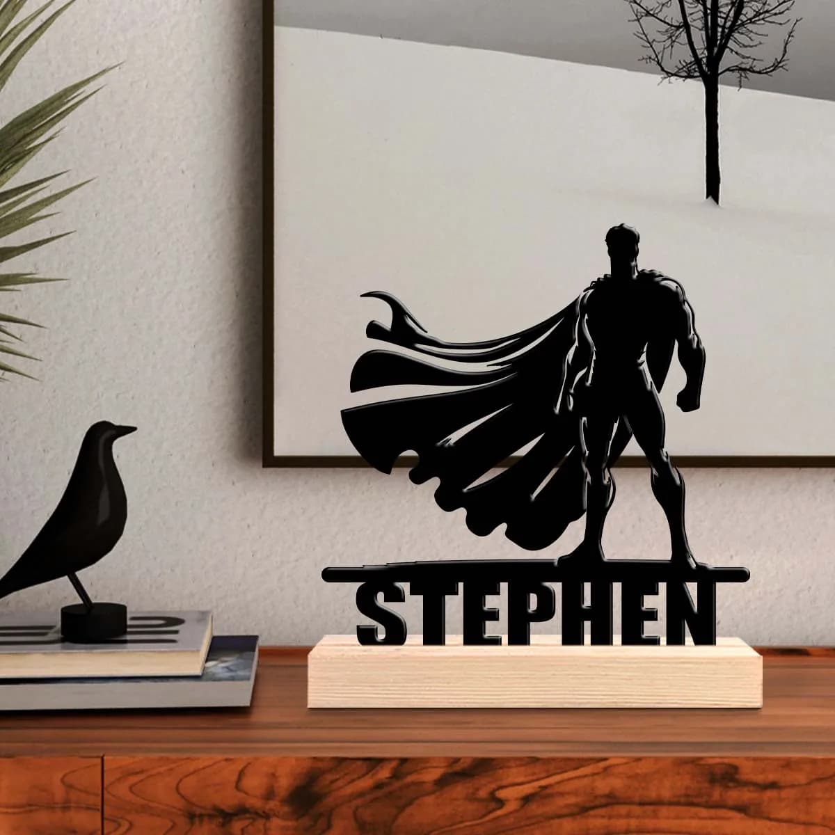 1pc Metal Art Desktop Decoration Custom Content With Wooden Base Suitable for Fireplaces,Study Rooms,and Offices