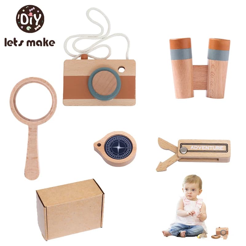 5 pz/set Bambini In Legno Magnificat Set Giocattolo In Legno Finta Binoculare Ciondolo Fotocamera Montessori Attività All'aperto Giocattolo Regalo FAI DA TE