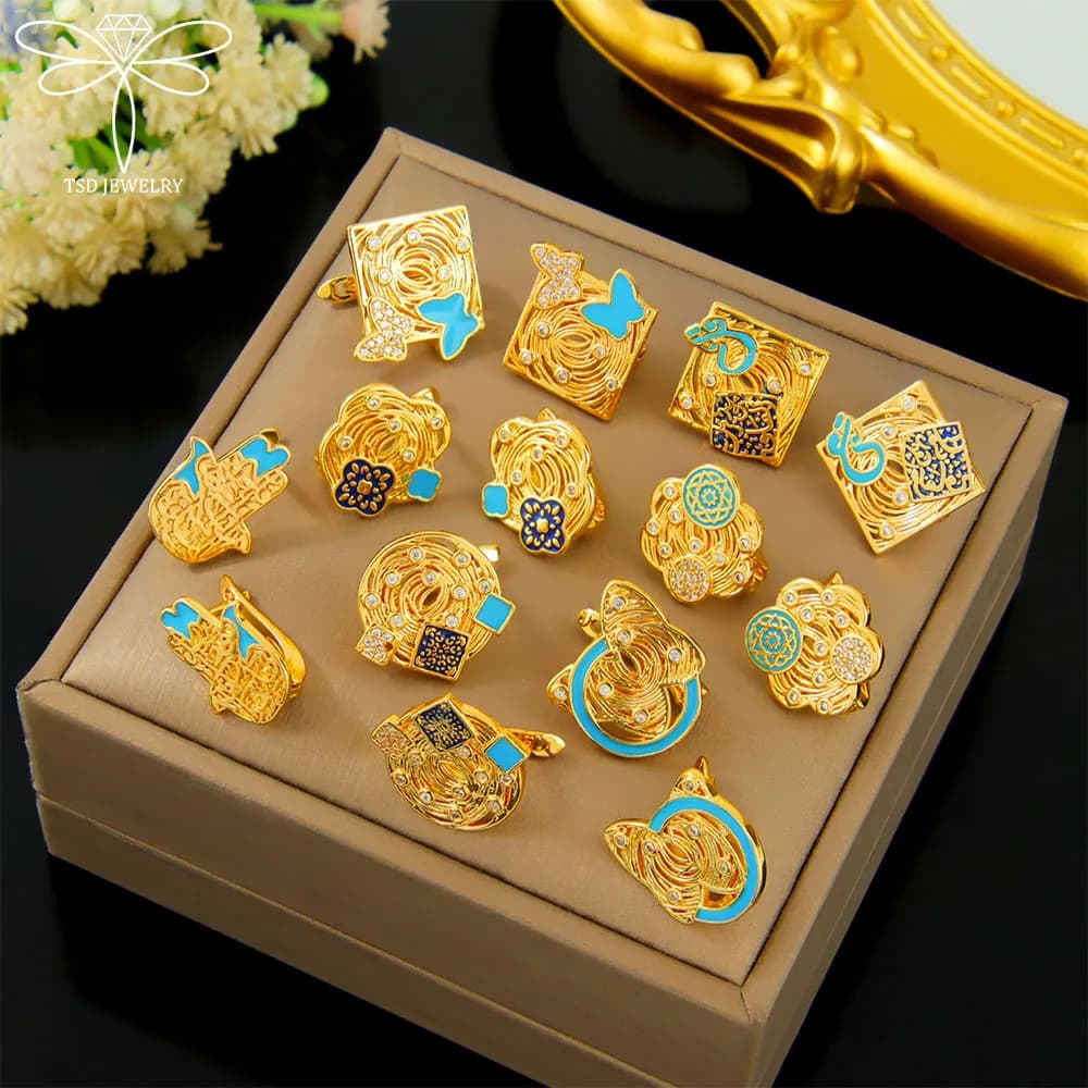 Orecchini a clip alla moda araba placcati in oro 21k Dubai Orecchini gocciolanti di olio con zirconi squisiti Nigeria Gioielli per feste per eventi da donna