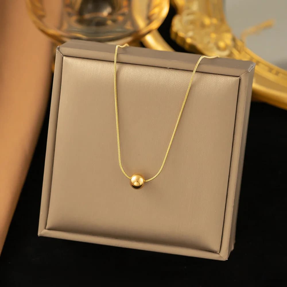 Stainless Steel Round Bead Pendant Necklace For Women Gold Color Classic Simple Clavicle Chain Wedding Party Jewelry Gift