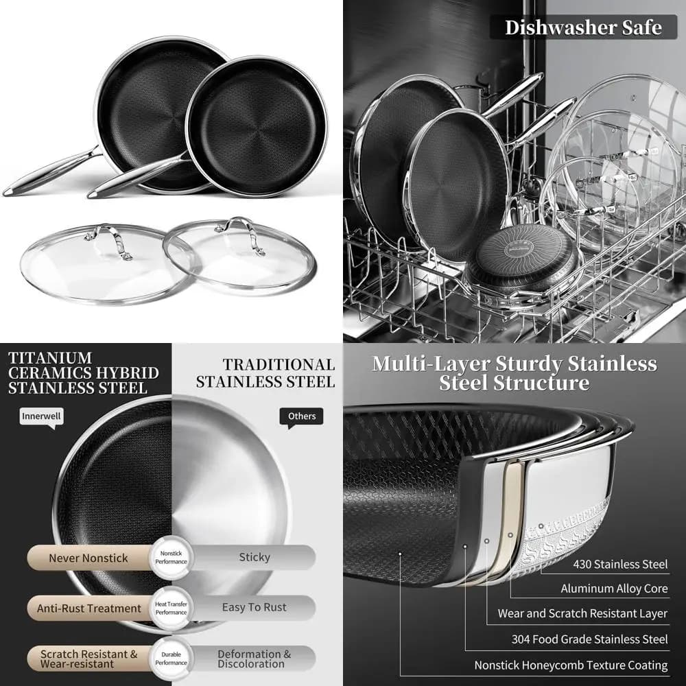 Set of 10 and 12 Titanium Ceramic Tiles with Covers - Safe Pens Set for Induction Cooking, PFOA/PFAS/PTFE
