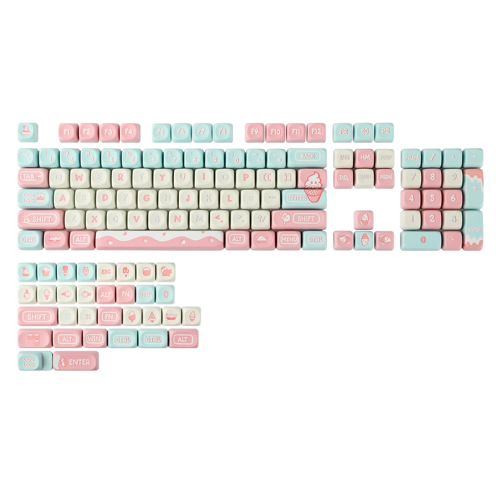 KiiBOOM Ice Cream Dream 132 Keycaps MOA Profile PBT Keycaps Set for mechanical game keyboard